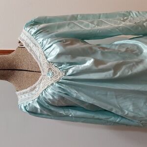 Vintage Crochet Lace And Ribbon Trim Satin Nightgown With Rosette